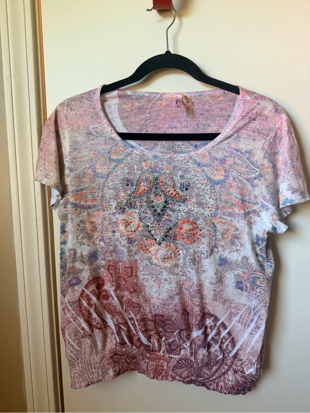 Women’s Floral Printed Short Sleeve Tee - Pink Multicolor